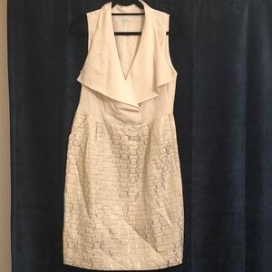 Shoshanna cream and gold lamee detailed dress